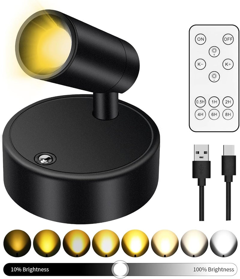 Laserty Battery Operated Spot Lights Indoor: 20-120Hrs Battery Life Wireless Spotlight with Stepless Color Temperature & Stepless Dimming & Timer, LED Accent Lighting with Remote for Plant Picture Wall Floor - Image 1